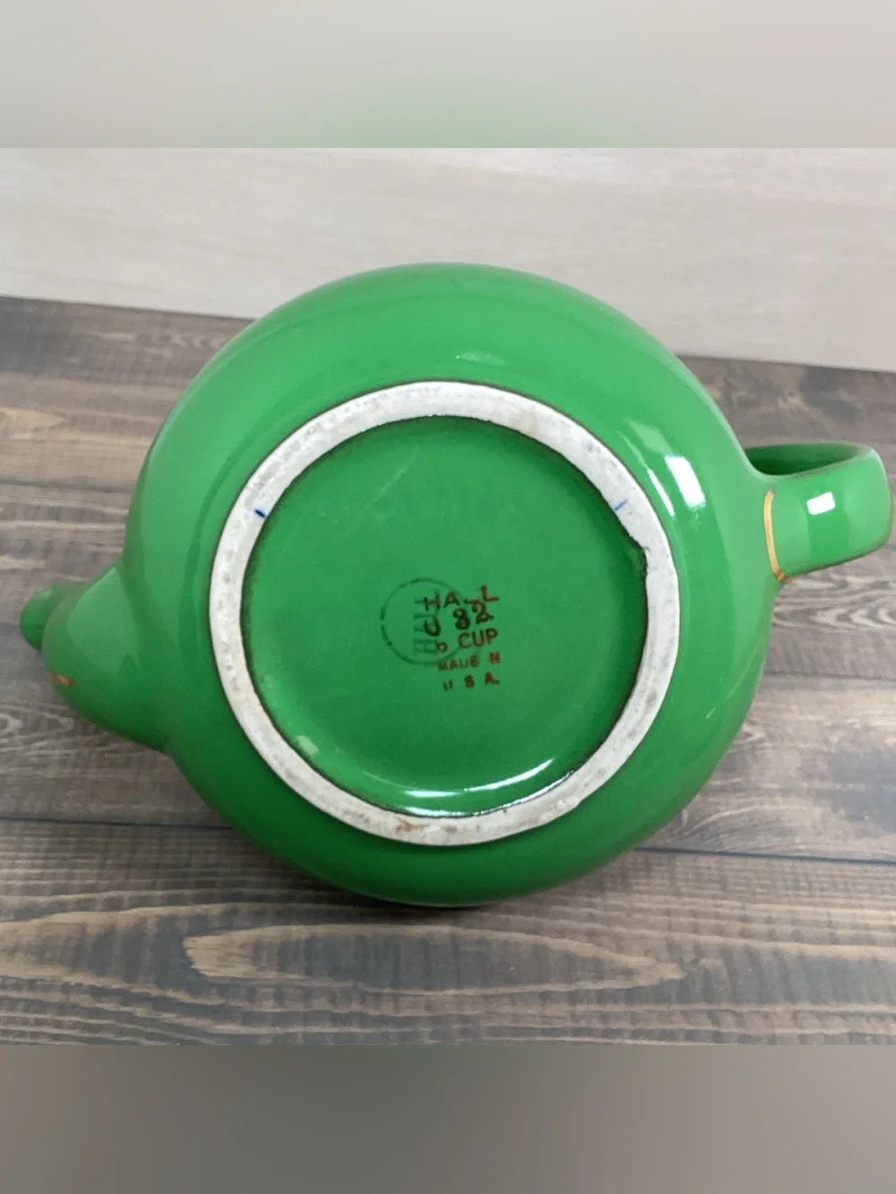 Vintage Hall China Pottery 6 Cup Teapot 032 Emerald Green & Gold 5.5x9